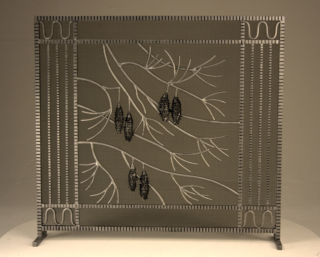 Freestanding Edgar Brandt Pinecone  Fireplace Screen