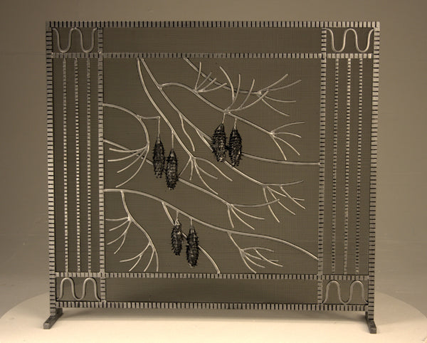 Freestanding Edgar Brandt Pinecone  Fireplace Screen