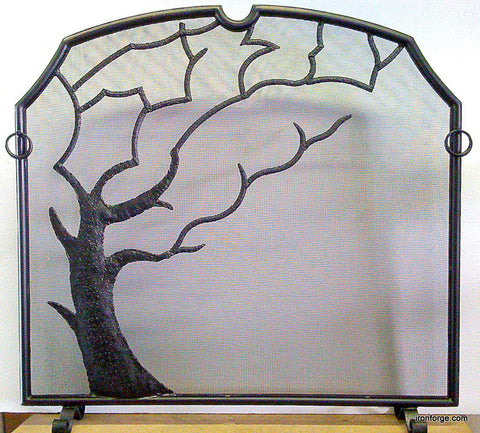 Tree design hand forged nature inspired firescreen, firescreen doors